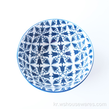 도매 파란색 패드 인쇄 국수 도자기 쌀 그릇